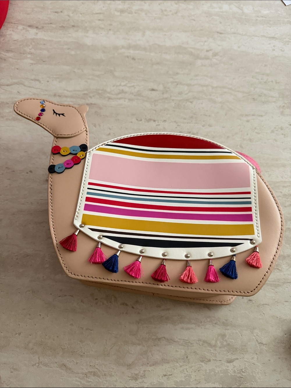 Kate Spade Camel Crossbody Bag with Multicolor Tassels Novelty